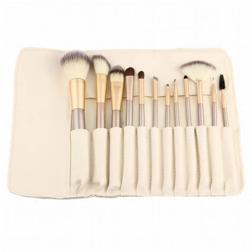 Beige Makeup Brush Set - 12/18/24 Brushes Portable