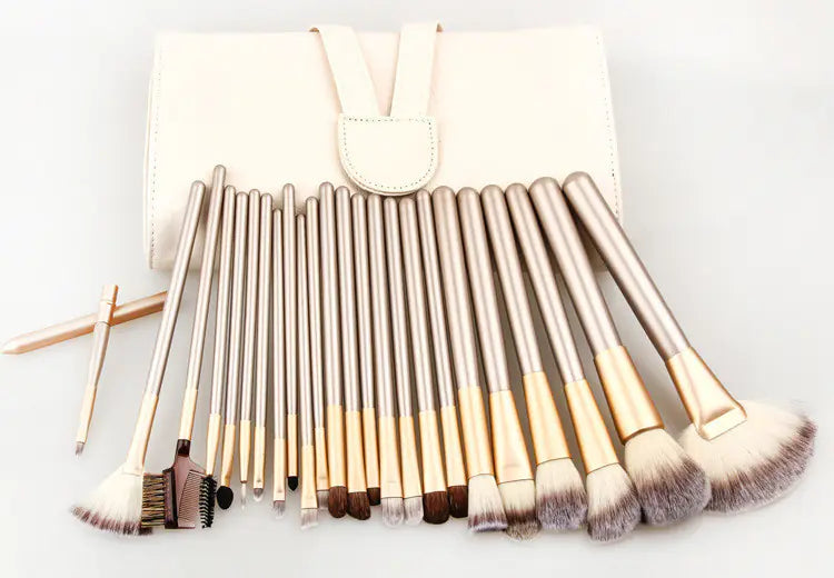Beige Makeup Brush Set - 12/18/24 Brushes Portable
