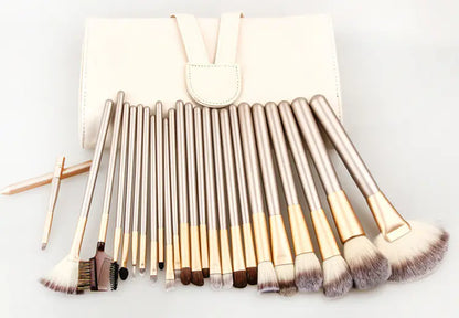 Beige Makeup Brush Set - 12/18/24 Brushes Portable