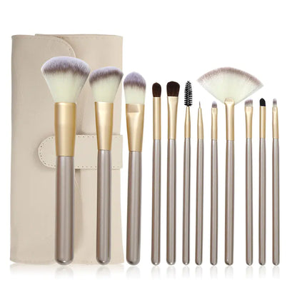 Beige Makeup Brush Set - 12/18/24 Brushes Portable