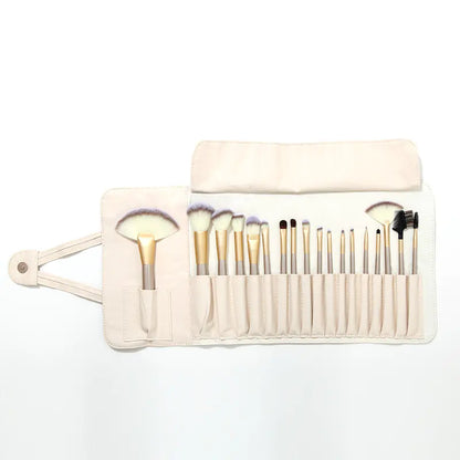 Beige Makeup Brush Set - 12/18/24 Brushes Portable