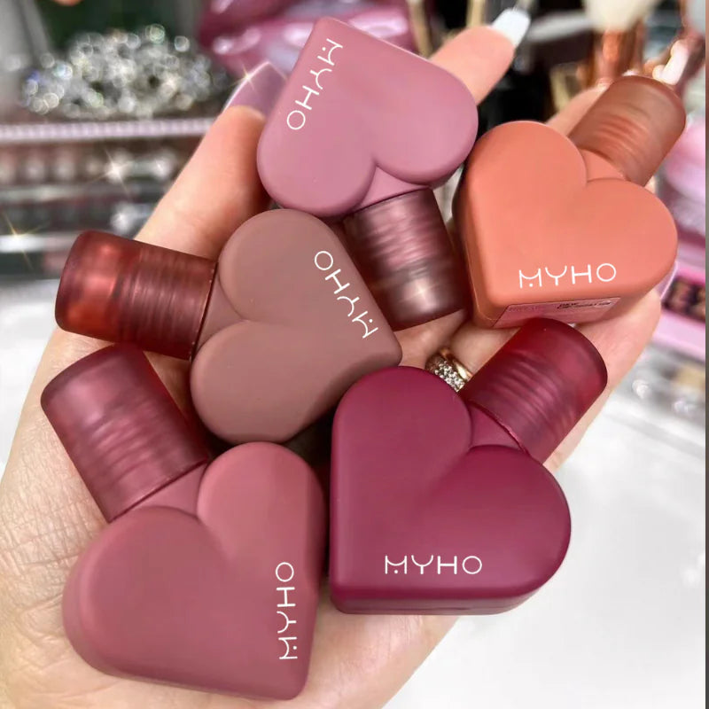 5 Colors Velvet Matte Waterproof Heart Shape Lip Gloss